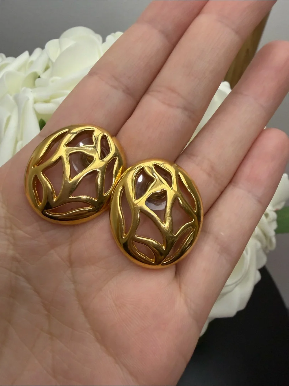 Vintage Gold Toned Filigree Statement Clip-On Earrings